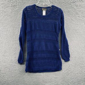Tommy Bahama Women Sweater Small Blue Open Knit Long Sleeve Pullover Side Button
